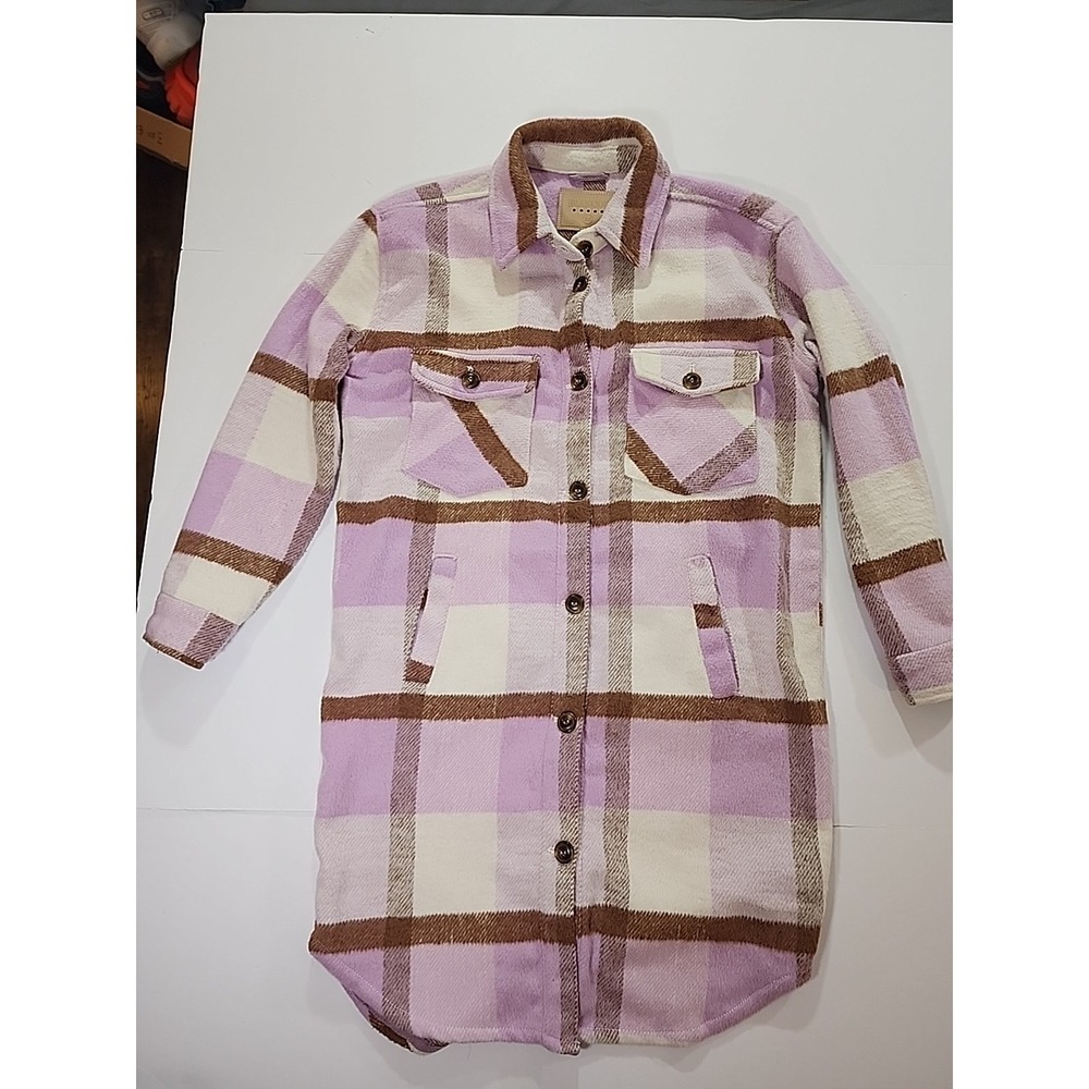 Blank NYC Women's Plaid Shacket Coat Jacket New Size Extra Small XS Purple Brown